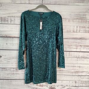 Steve Madden Women's Deep Teal Long Sleeve Sequin Mini Dress Size 4